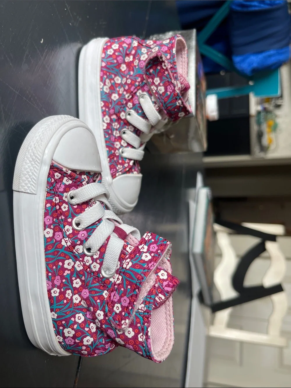 Like New Converse Kids Floral High-Top Sneakers — Pink & Teal size 5